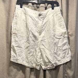 Halston Heritage White Linen Flat Front Shorts XL